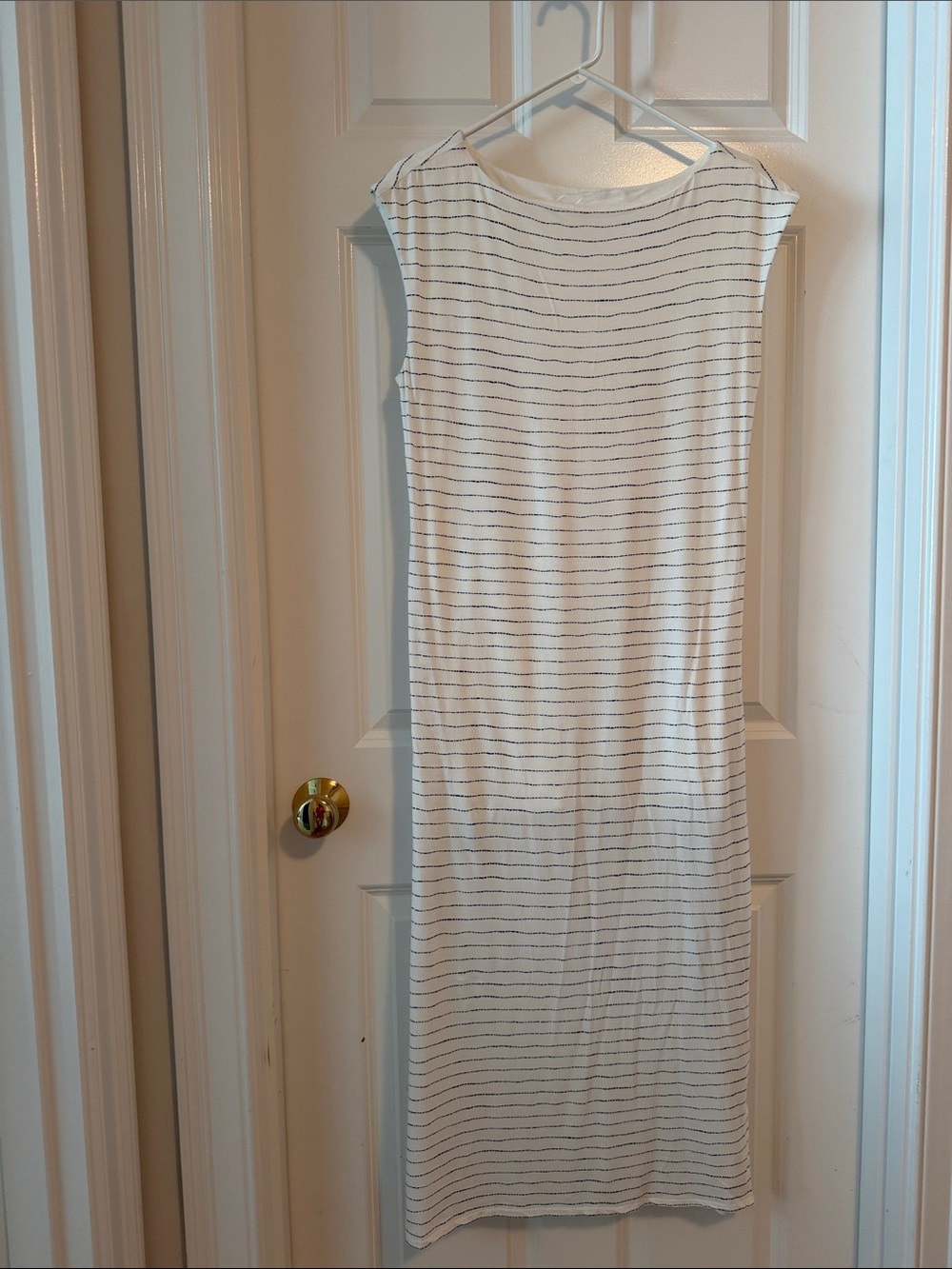 Carve Designs White Dress with Thin Black Stripes